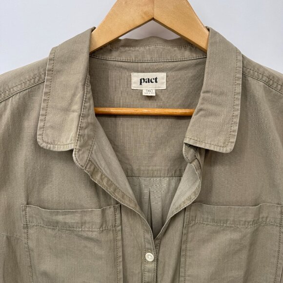 Pact Safari Romper Shortalls Womens XL Khaki Organic Cotton Elastic Waist - Picture 4 of 10